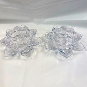 Set of 2 Beautiful Cut Glass Candlestick Holders in the Shape of and Open Flower